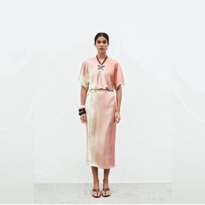 Zara Pastel Pink Cream Ombre Midi Dress